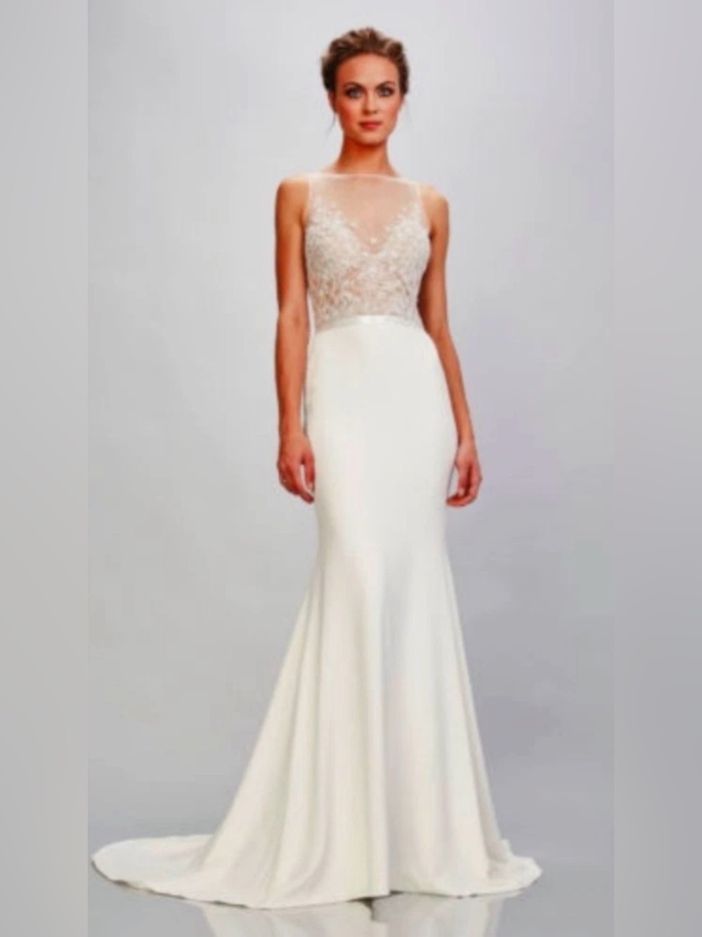 Theia Ivory Illusion Bodice Mermaid Gown